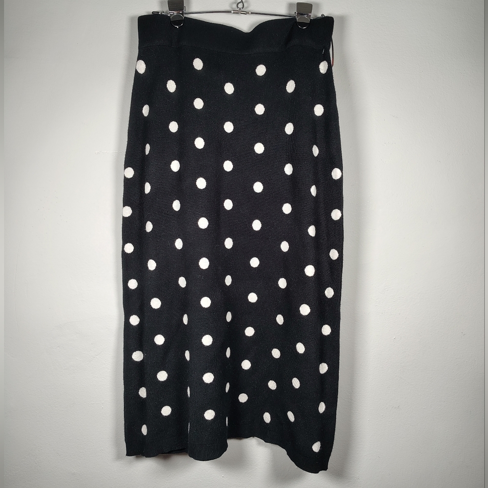 Victor Glemaud Black With White Polka Dot Midi Skirt Size Medium